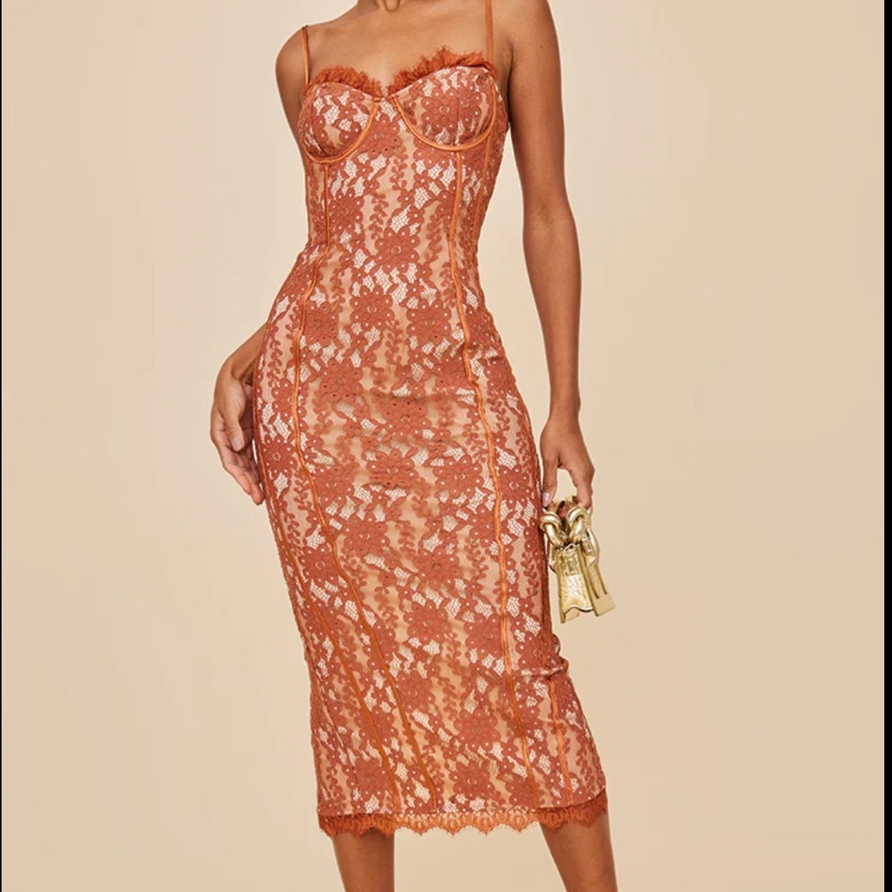 Rust Lace Midi Dress